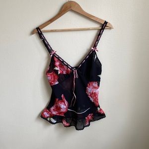La Senza floral w ribbon black with red flowers lingerie top